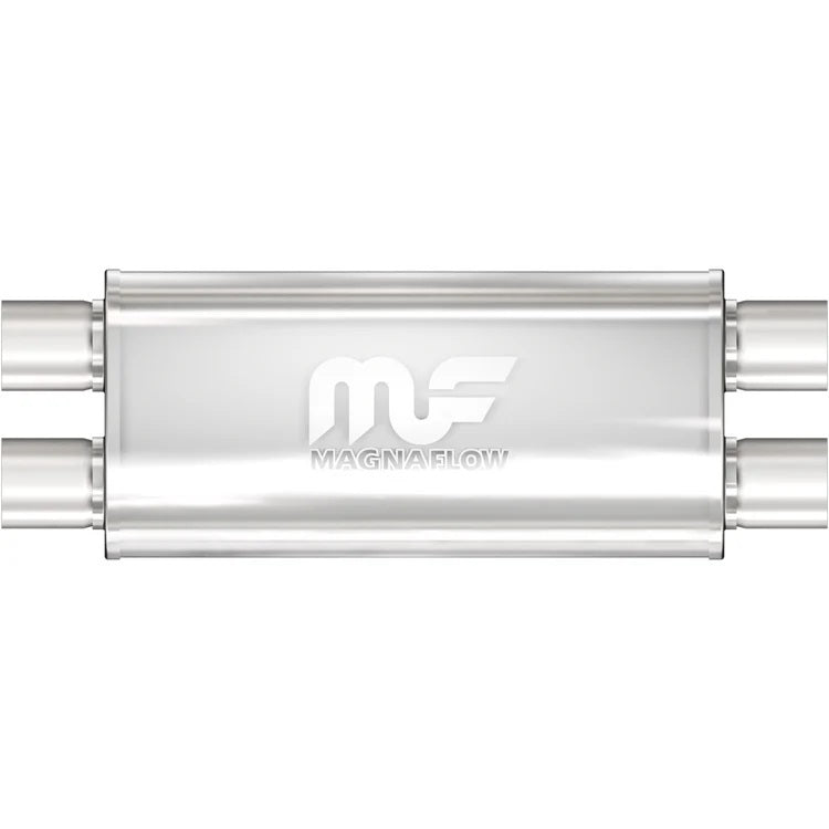 Magnaflow Perf Exhaust Muffler - Dual 2.5 in Inlets - Dual 2.5 in Outlets - 18 x 8 x 5 in Oval Body - 24 in Long -