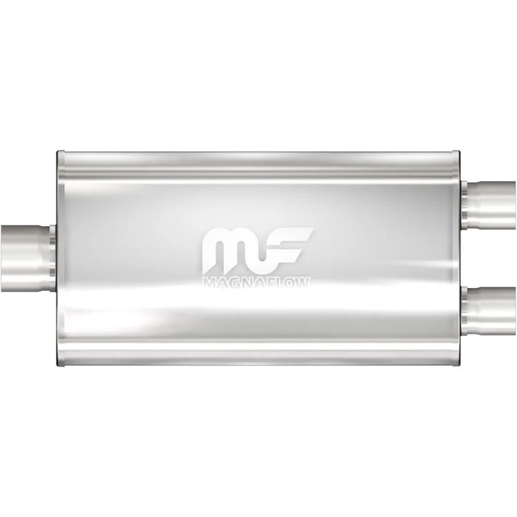 Magnaflow Perf Exhaust Muffler - 3 in Center Inlet - Dual 2.5 Outlets - 22 x 11 x 5 in Oval Body - 28 in Long -