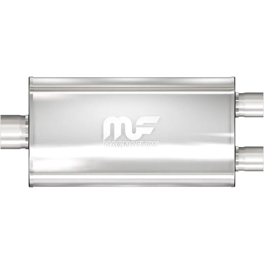 Magnaflow Perf Exhaust Muffler - 3 in Center Inlet - Dual 2.5 Outlets - 22 x 11 x 5 in Oval Body - 28 in Long -