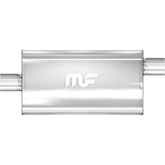 Magnaflow Perf Exhaust Muffler - 3.5 in Offset Inlet - 3.5 in Center Outlet - 22 x 11 x 5 in Oval Body - 28 in Long -