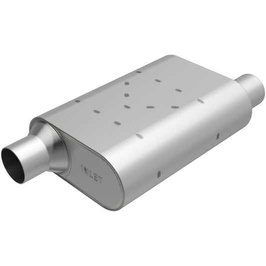 Magnaflow Perf Exhaust Muffler - Rumble - 2.5 in Offset Inlet - 2.5 in Offset Outlet - 13 x 4.25 x 9.5 in Oval Body -