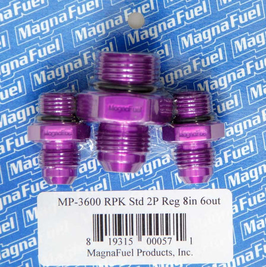 Magnafuel/Magnaflow Fuel Systems Regulator Fitting Kit - Straight - One 8 AN Male to 8 AN Male O-Ring - Two 6 AN Male
