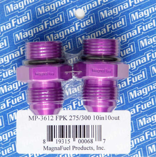 Magnafuel/Magnaflow Fuel Systems Fuel Pump Fitting Kit - Two 10 AN Male Fittings - Aluminum - Purple Anodized -