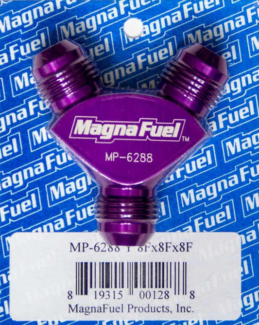 Magnafuel/Magnaflow Fuel Systems Fitting - Y Block - 8 AN Male Inlet - Dual 8 AN Male Outlets - Aluminum - Purple