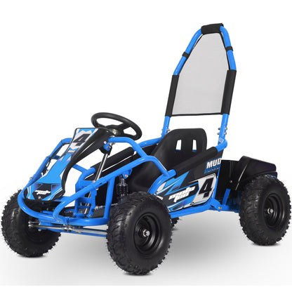 MotoTec Mud Kids Electric 48V 1000W Go Kart Full Suspension Blue