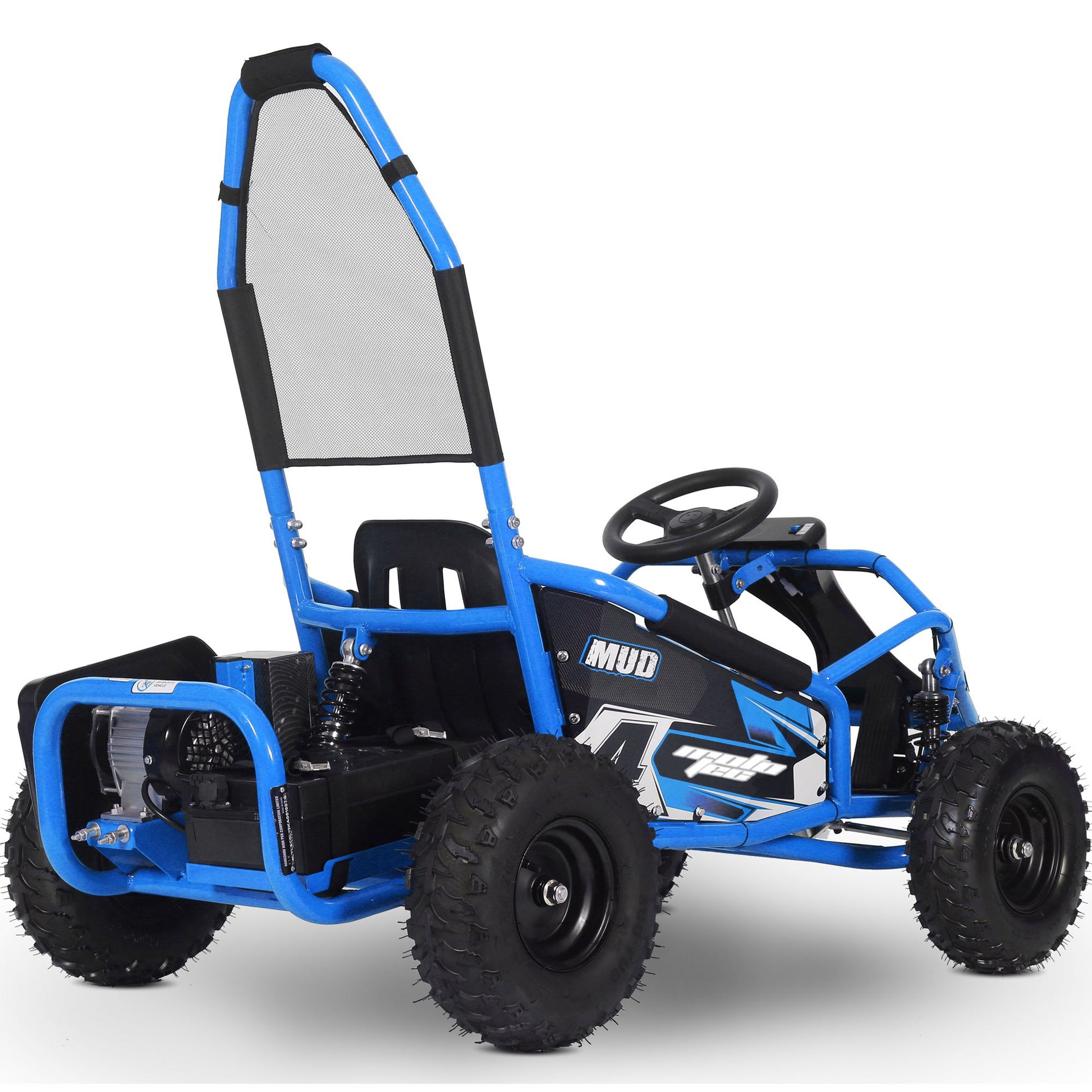 MotoTec Mud Kids Electric 48V 1000W Go Kart Full Suspension Blue - view 3