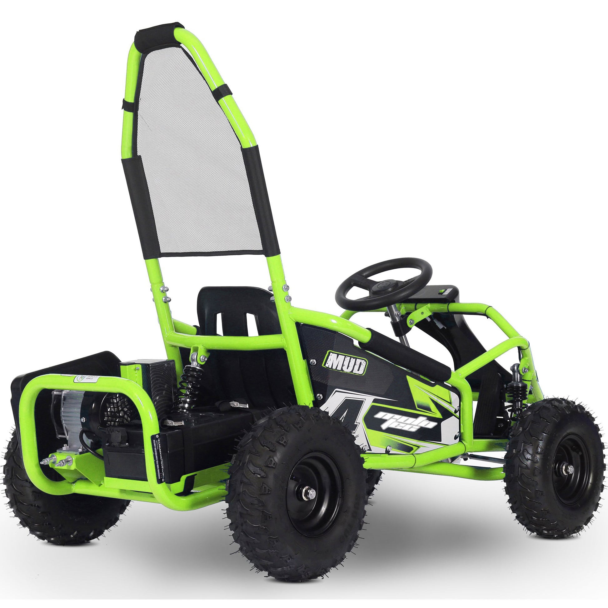 MotoTec Mud Kids Electric 48V 1000W Go Kart Full Suspension Green - view 3