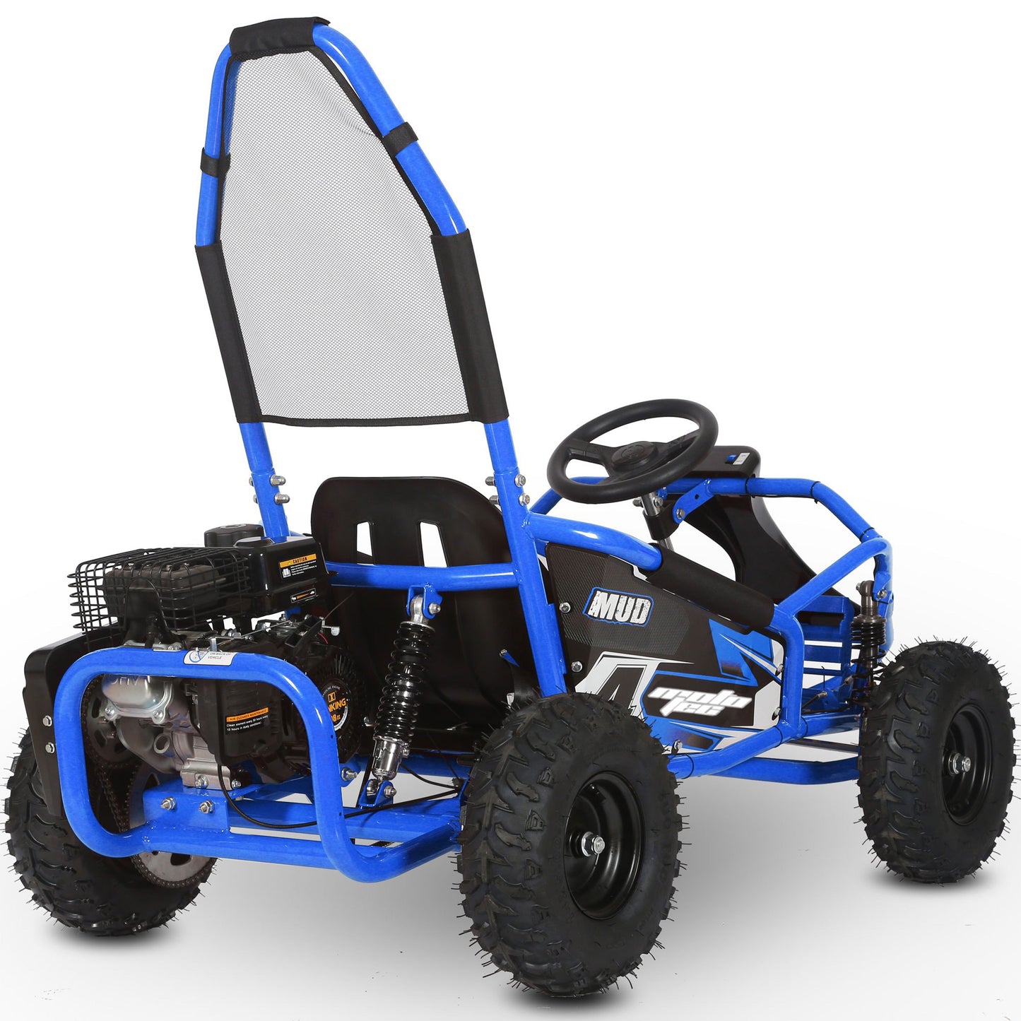 MotoTec Mud Kids Gas 98cc Go Kart Full Suspension Blue - view 3
