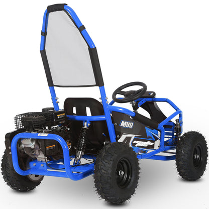 MotoTec Mud Kids Gas 98cc Go Kart Full Suspension Blue - view 3