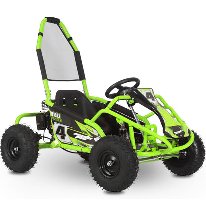 MotoTec Mud Kids Gas 98cc Go Kart Full Suspension Green