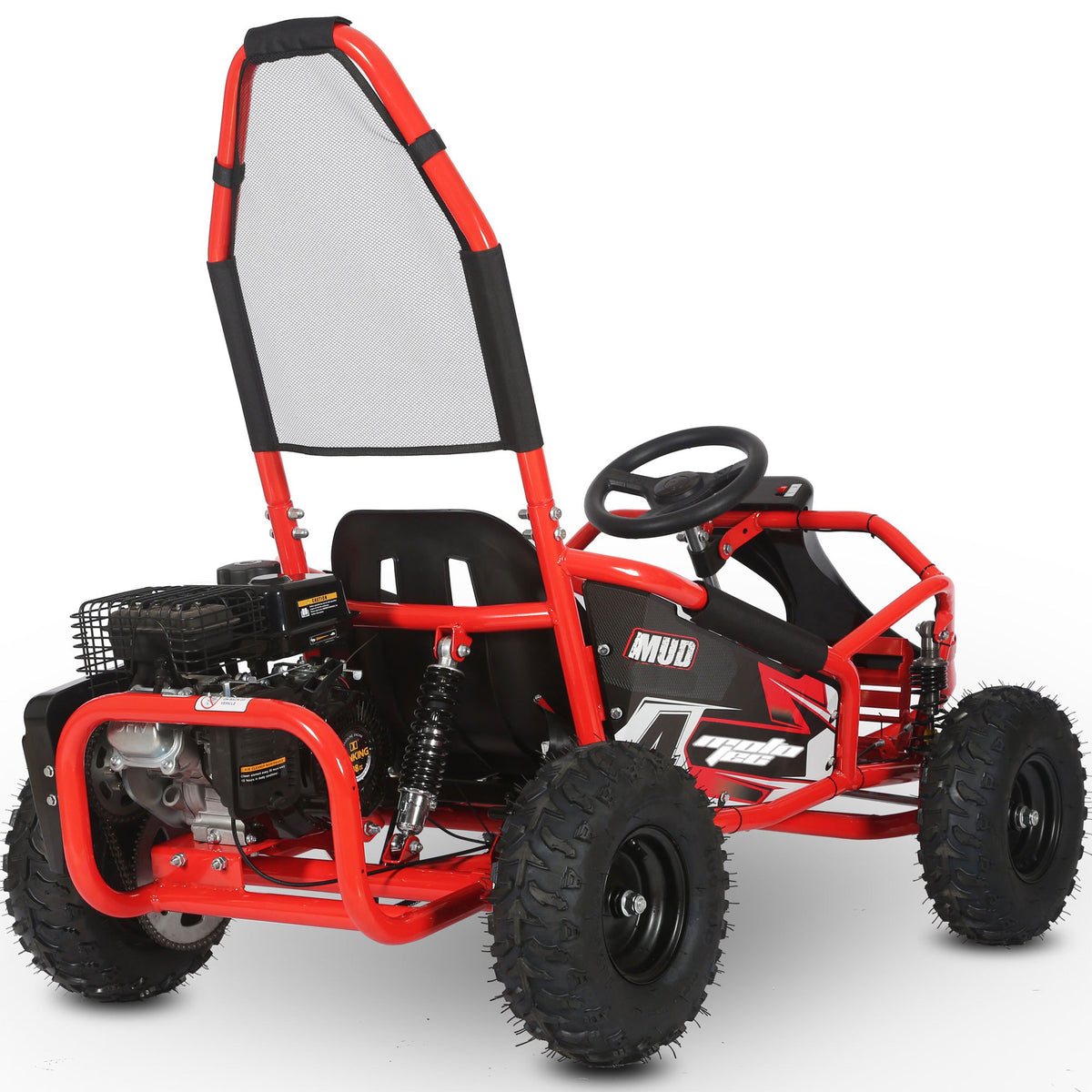 MotoTec Mud Kids Gas 98cc Go Kart Full Suspension Red - view 3