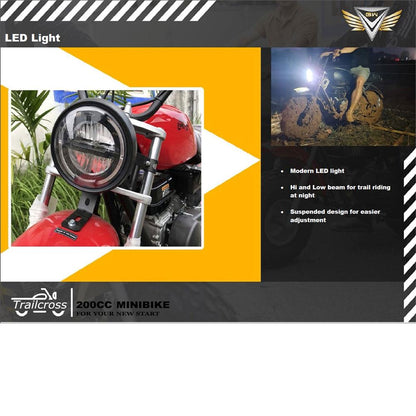 MotoTec 200cc 6.5HP Trailcross Gas Mini Bike Grey - view 6