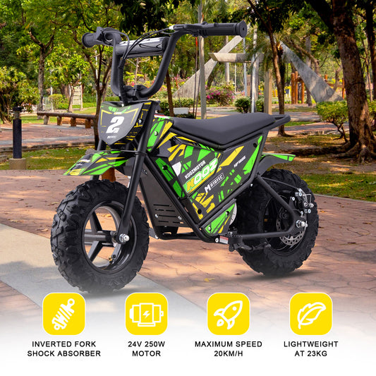 MotoTec 24V 250W (HP120E) Electric Mini Bike Green - view 2