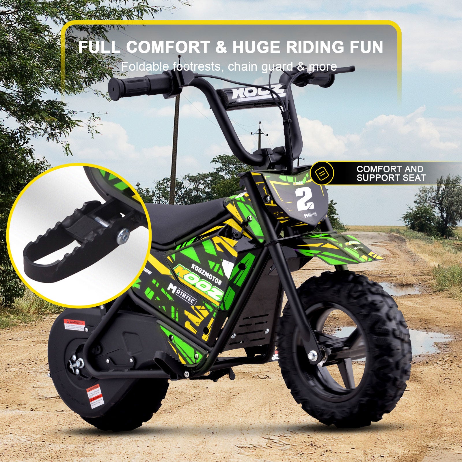 MotoTec 24V 250W (HP120E) Electric Mini Bike Green - view 5