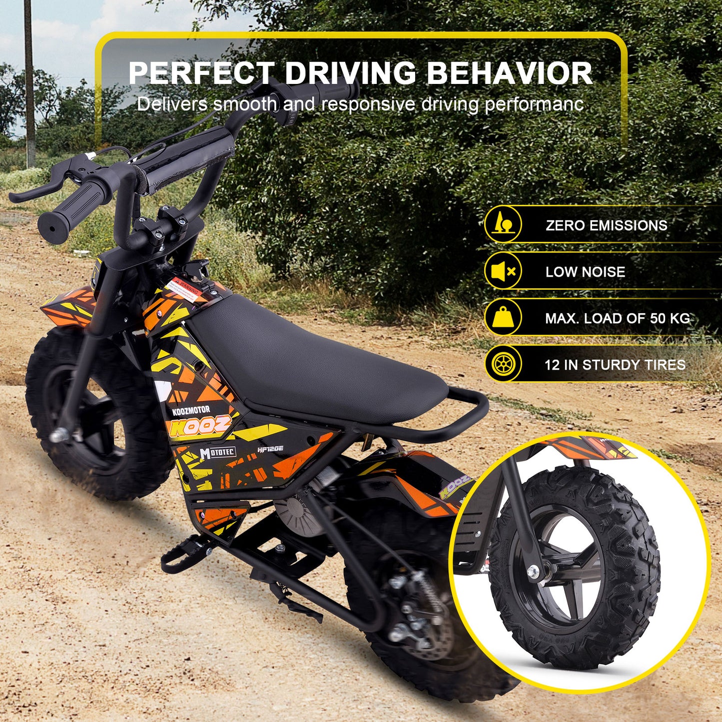 MotoTec 24V 250W (HP120E) Electric Mini Bike Orange - view 3