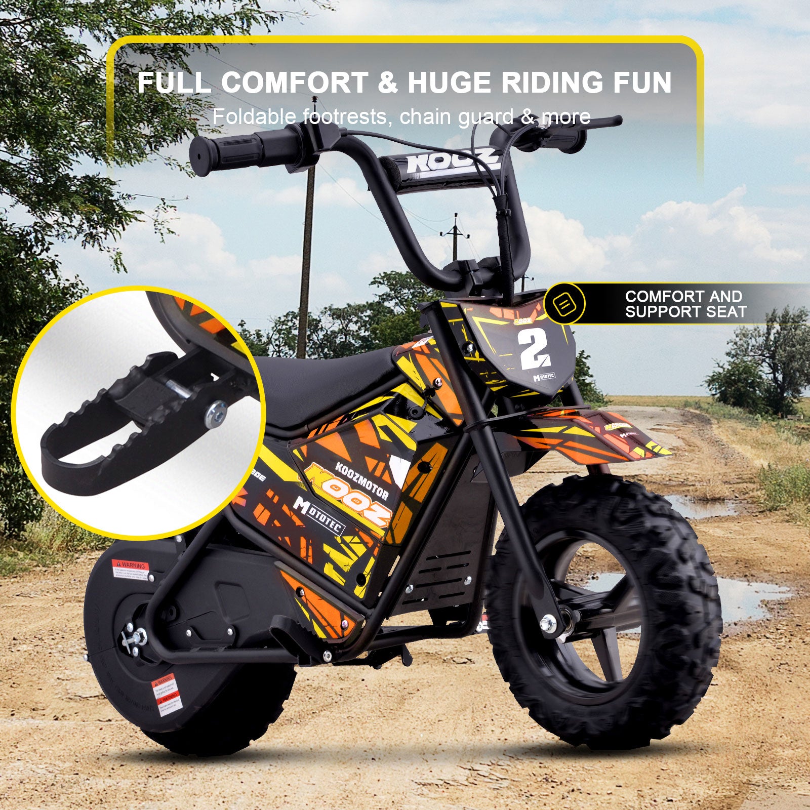 MotoTec 24V 250W (HP120E) Electric Mini Bike Orange - view 5