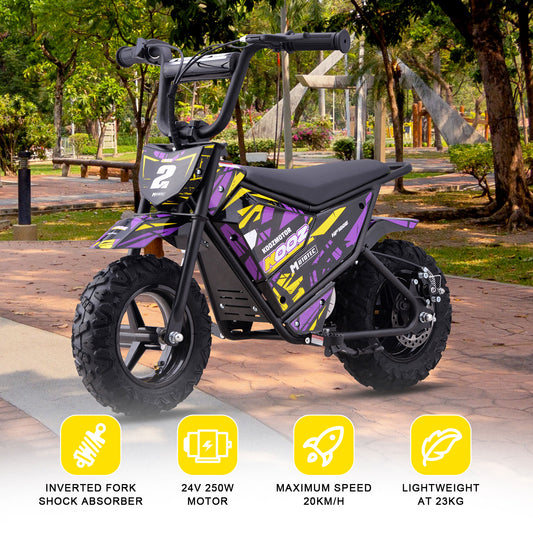 MotoTec 24V 250W (HP120E) Electric Mini Bike Purple - view 2