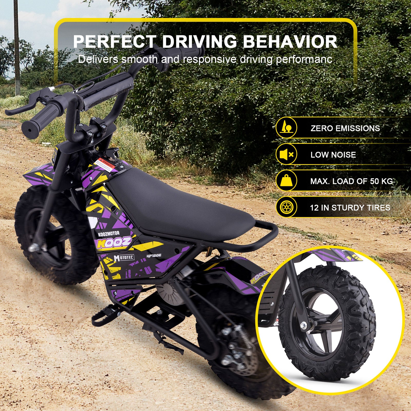 MotoTec 24V 250W (HP120E) Electric Mini Bike Purple - view 3