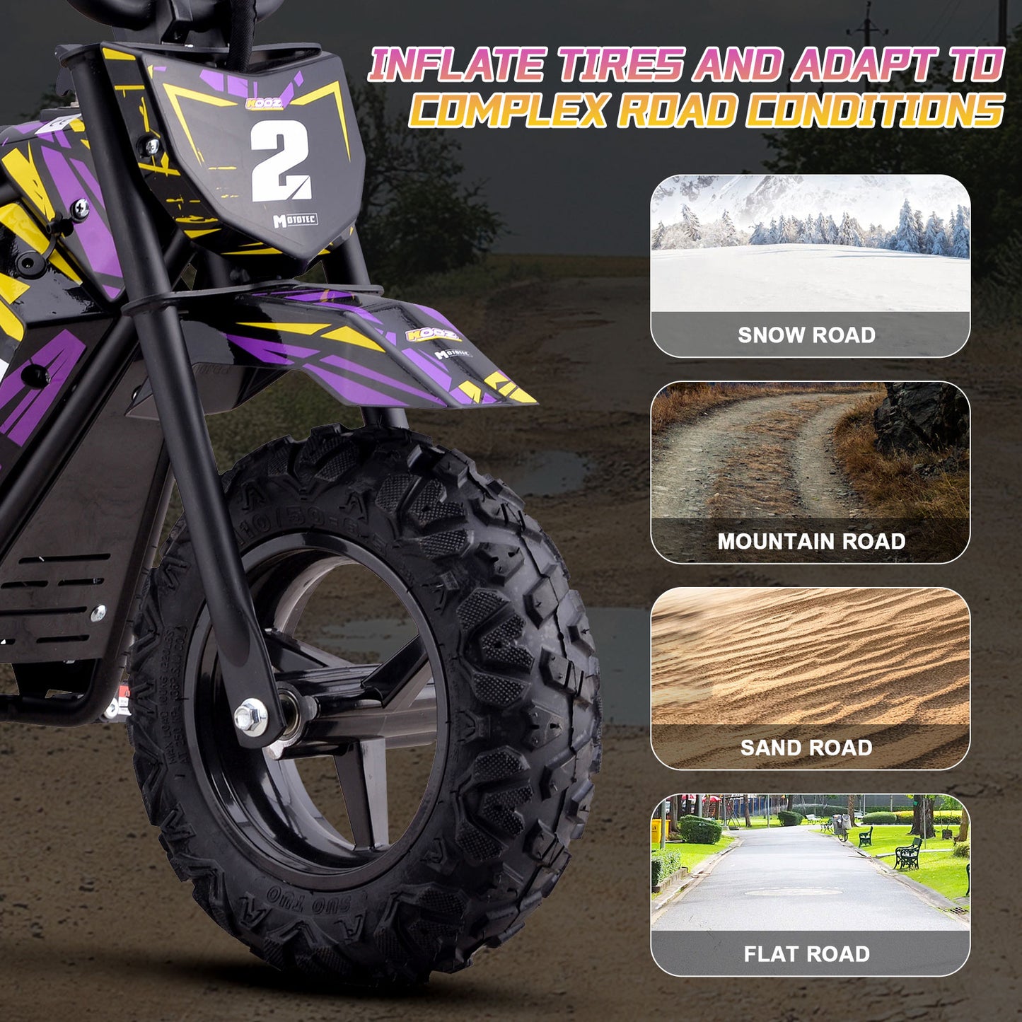 MotoTec 24V 250W (HP120E) Electric Mini Bike Purple - view 6