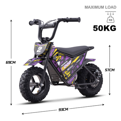 MotoTec 24V 250W (HP120E) Electric Mini Bike Purple - view 7