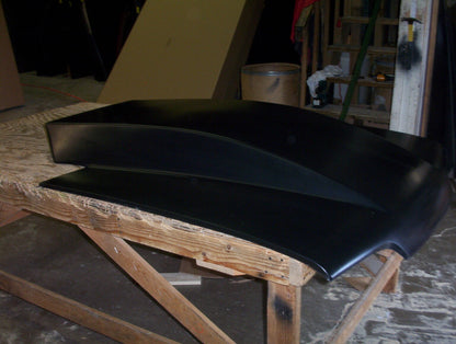 1987-1993 Mustang 6" Pin-On Fiberglass Hood With Cowl Induction Scoop Extended To Windshield - Glasstek H9081 - view 3