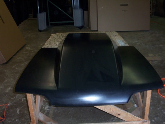 1987-1993 Mustang 6" Pin-On Fiberglass Hood With Cowl Induction Scoop Extended To Windshield - Glasstek H9081 product image
