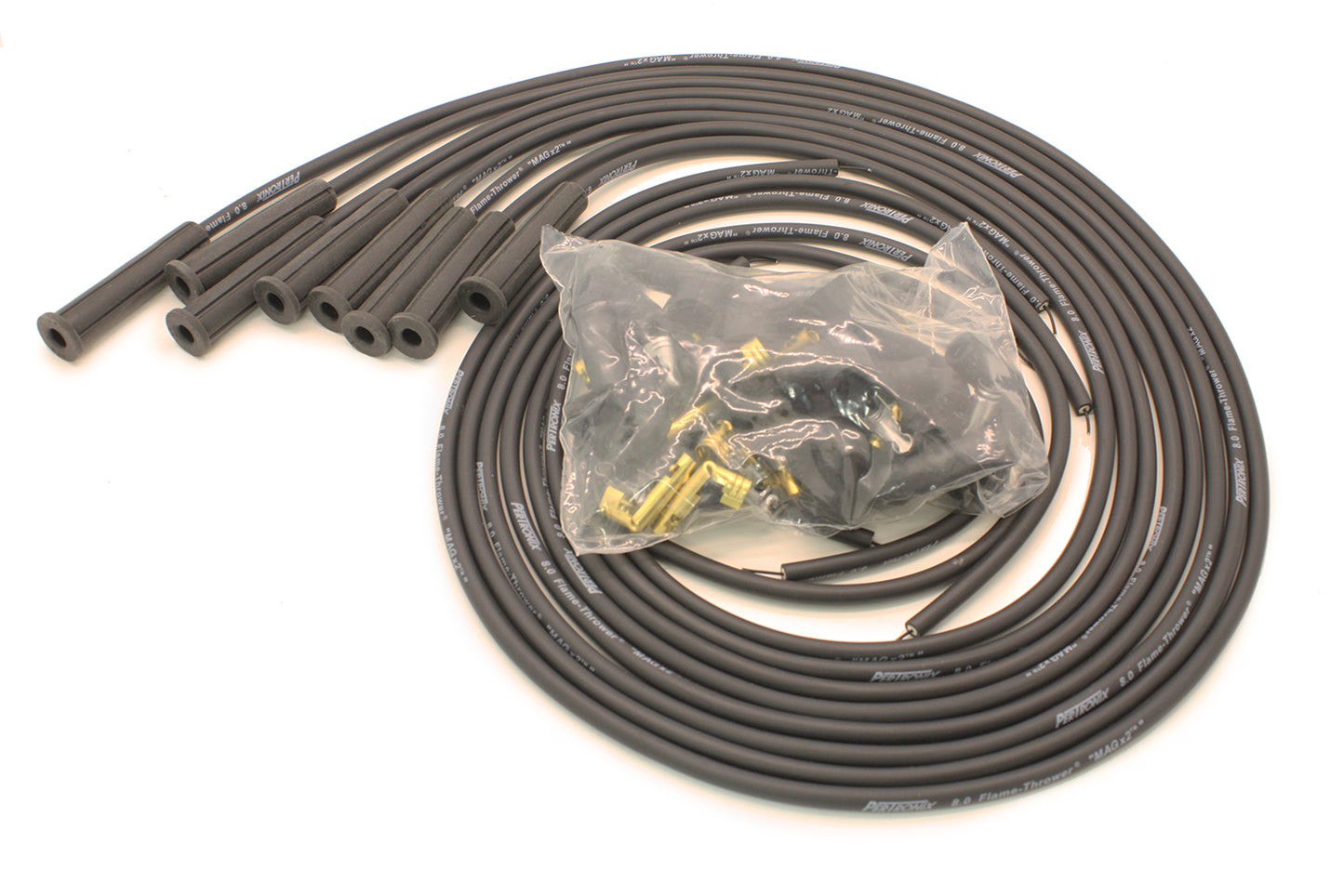Pertronix Ignition Spark Plug Wire Set - Magx2 - Spiral Core - 8 mm - Black - Straight Plug Boots - HEI / Socket Style