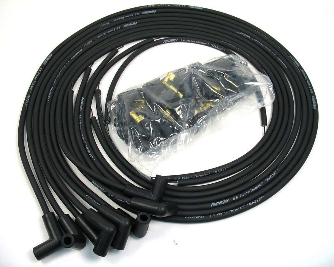 Pertronix Ignition Spark Plug Wire Set - Magx2 - Spiral Core - 8 mm - Black - 90 Degree Plug Boots - HEI / Socket