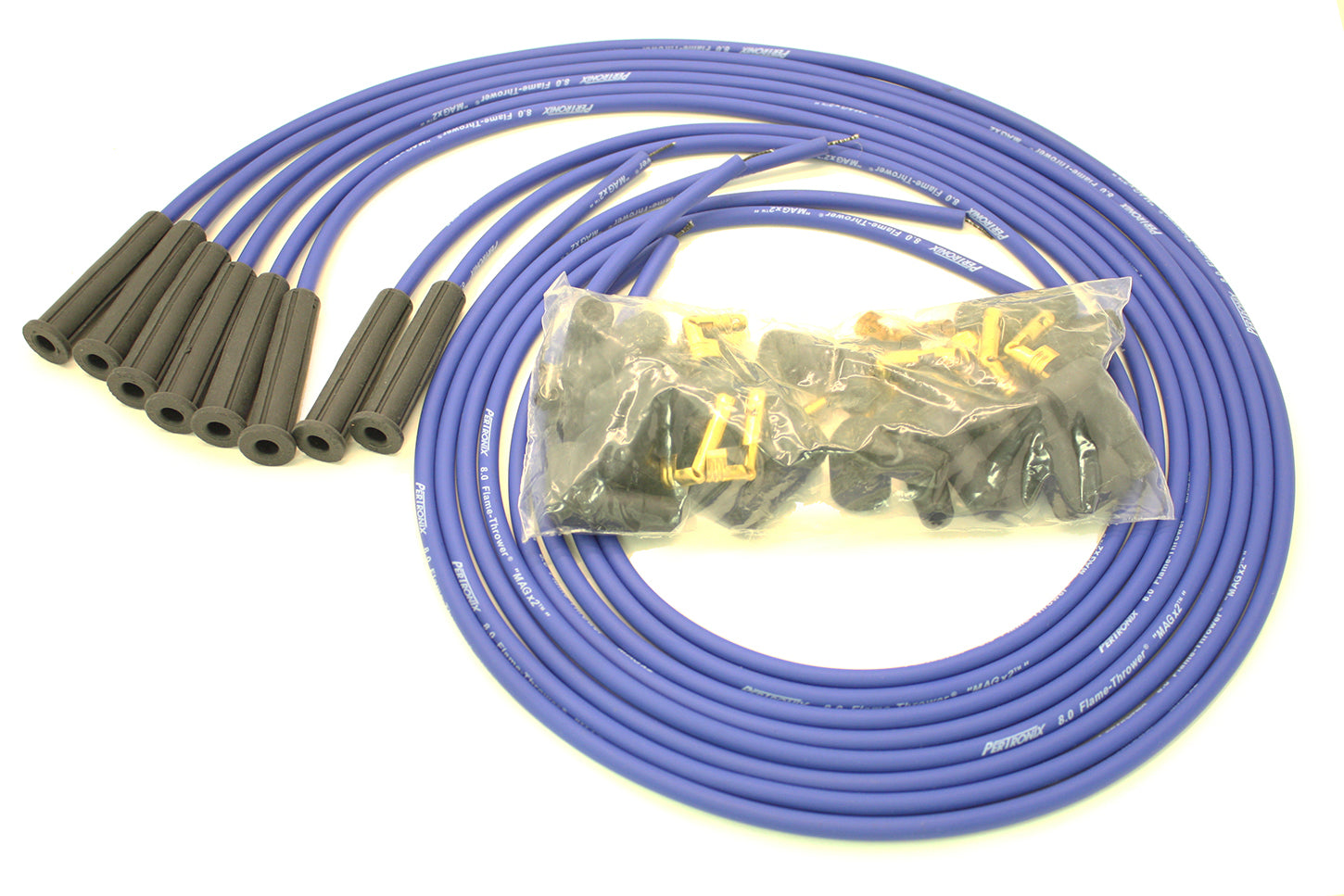Pertronix Ignition Spark Plug Wire Set - Magx2 - Spiral Core - 8 mm - Blue - Straight Plug Boots - HEI / Socket Style