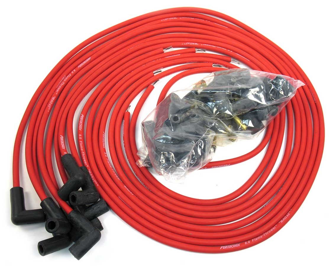 Pertronix Ignition Spark Plug Wire Set - Magx2 - Spiral Core - 8 mm - Red - 90 Degree Plug Boots - HEI / Socket Style