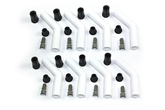 Pertronix Ignition Boot / Terminal Kit - Spark Plug - 8 mm - 45 Degree - White - Set of 8
