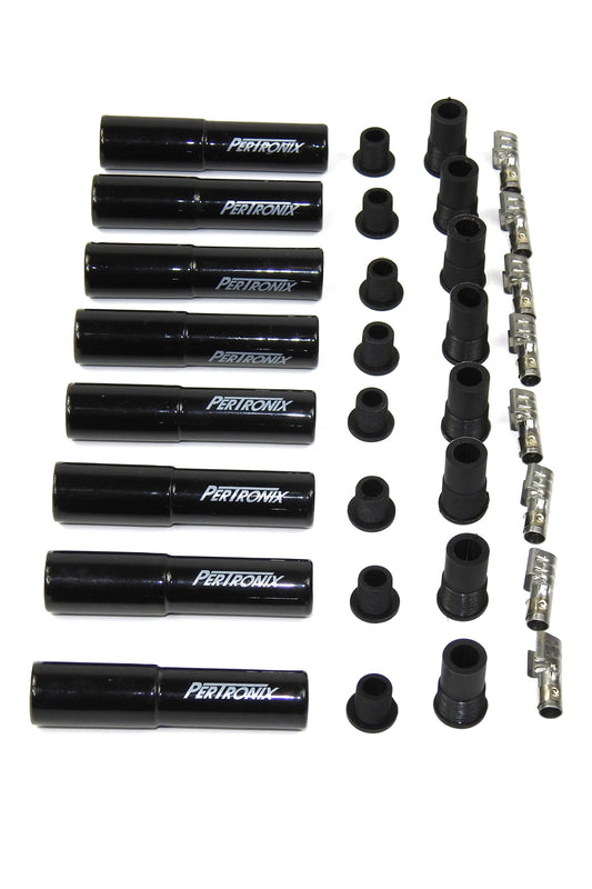 Pertronix Ignition Boot / Terminal Kit - Spark Plug - 8 mm - Straight - Black - Set of 8