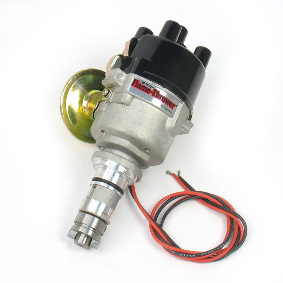 Pertronix Ignition Distributor - Flame-Thrower Stock Look - Magnetic Pickup - Vacuum Advance - Socket Style - Black -