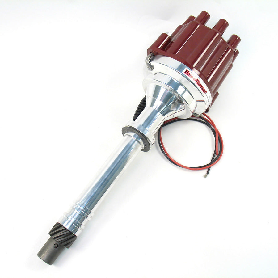 Pertronix Ignition Distributor - Flame-Thrower Billet Marine - Magnetic Pickup - Socket Style - Red - Chevy V8 - Each