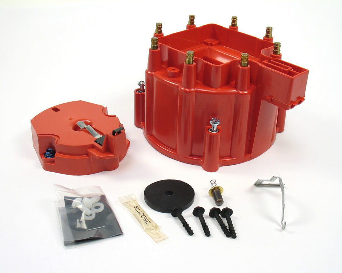 Pertronix Ignition Cap and Rotor Kit - HEI Style Terminals - Brass Terminals - Twist Lock - Plastic - Red - Non-Vented