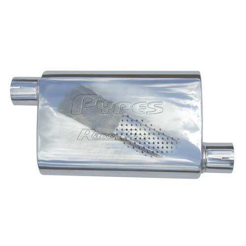 Pypes Performance Exhaust Muffler - Race Pro - 2.5 in Offset Inlet - 2.5 in Center Outlet - 9.5 x 4.5 in Oval Body -