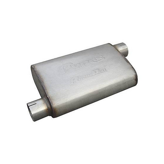 Pypes Performance Exhaust Muffler - Race Pro - 3 in Offset Inlet - 3 in Offset Outlet - 9.5 x 4.5 in Oval Body - 14 in