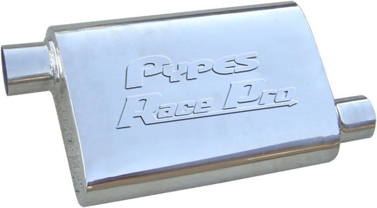 Pypes Performance Exhaust Muffler - Race Pro - 3 in Offset Inlet - 3 in Offset Outlet - 9.5 x 4.5 in Oval Body - 14 in