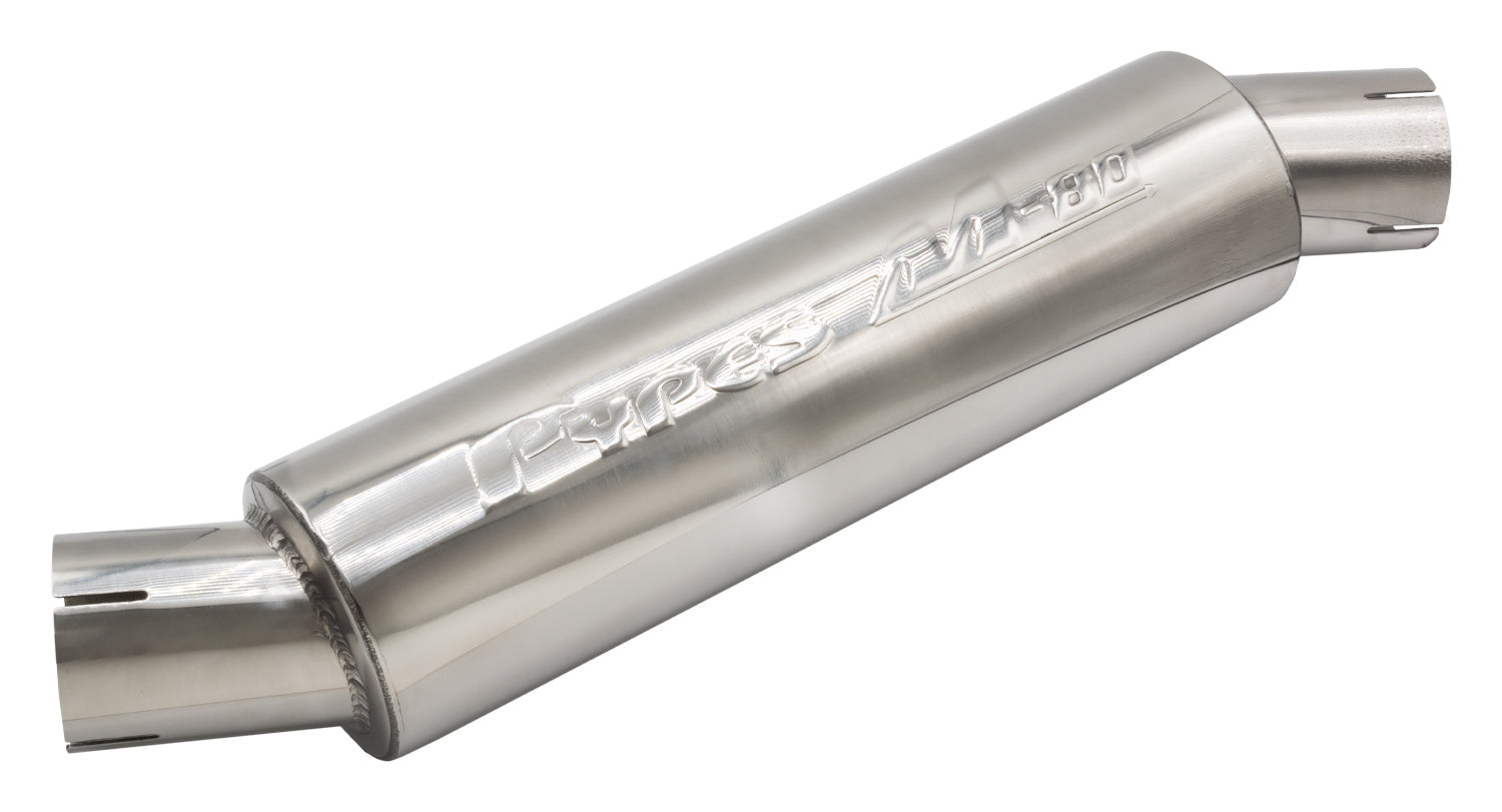Pypes Performance Exhaust Muffler - M-80 - 2.5 in Offset Inlet - 2.5 in Offset Outlet - 4 in Diameter - 14 in Long -