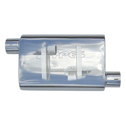 Pypes Performance Exhaust Muffler - Street Pro - 2.5 in Offset Inlet - 2.5 in Offset Outlet - 9.5 x 4.5 in Oval Body -