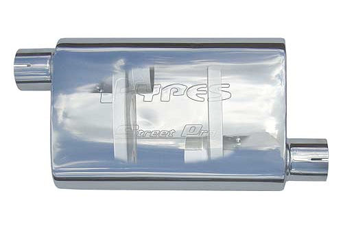 Pypes Performance Exhaust Muffler - Street Pro - 2.5 in Offset Inlet - 2.5 in Center Outlet - 9.5 x 4.5 in Oval Body -
