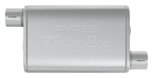 Pypes Performance Exhaust Muffler - Turbo Pro - 2.5 in Offset Inlet - 2.5 in Offset Outlet - 9.5 x 4.5 in Oval Body -