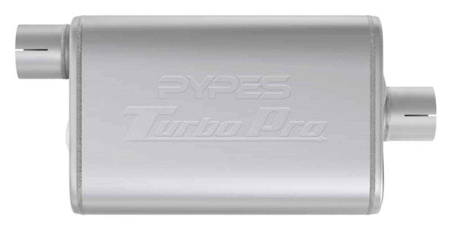 Pypes Performance Exhaust Muffler - Turbo Pro - 2.5 in Offset Inlet - 2.5 in Center Outlet - 9.5 x 4.5 in Oval Body -