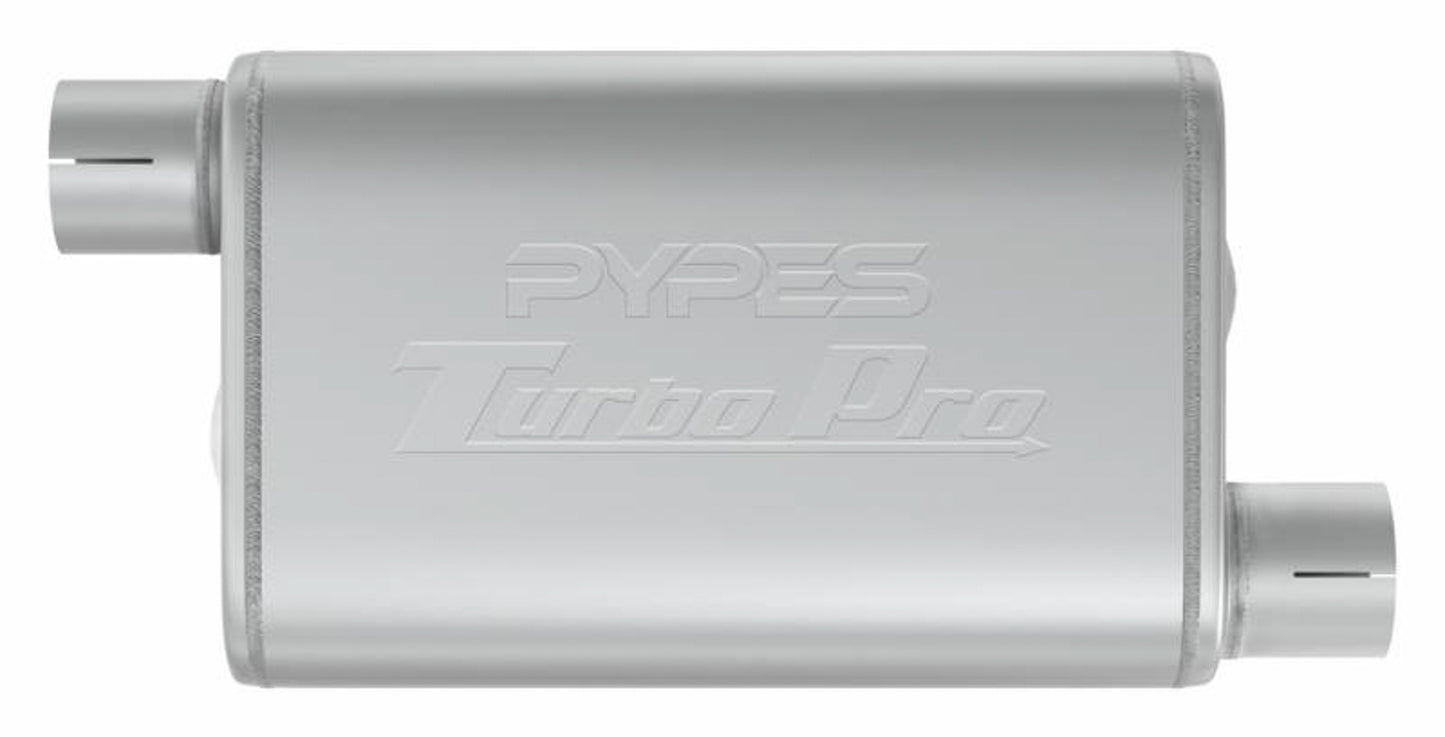 Pypes Performance Exhaust Muffler - Turbo Pro - 3 in Offset Inlet - 3 in Offset Outlet - 9.5 x 4.5 in Oval Body - 14