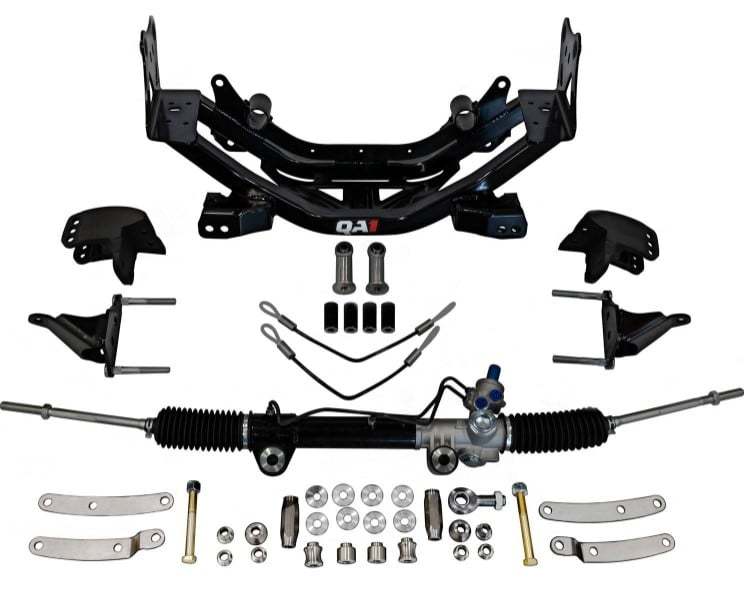 Qa1 Front Suspension Kit - Retrofit - Brackets / Crossmember / Steering Rack / Hardware - Steel - Black Powder Coat -