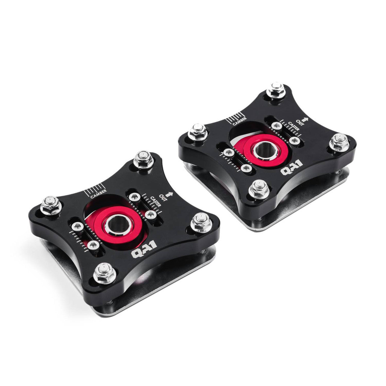 Qa1 Caster / Camber Plates - Strut - Independent Caster / Camber Adjustment - Aluminum - Black / Red Anodized - Ford