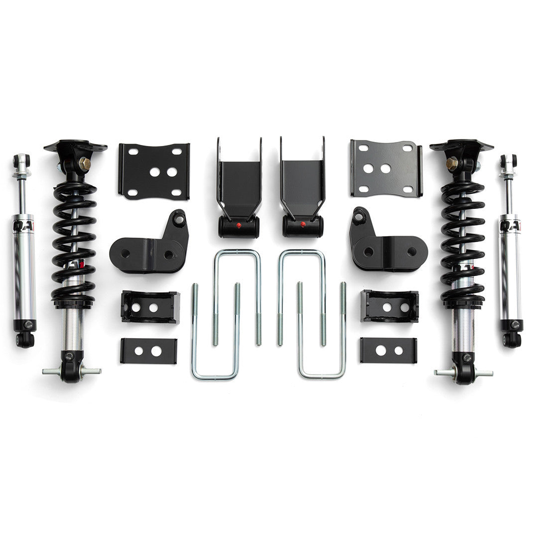 Qa1 Lowering Kit - 1-3 in Front / 3.5-5.5 in Rear - Single Adjustable - Shocks / Struts / Shackles / Brackets /
