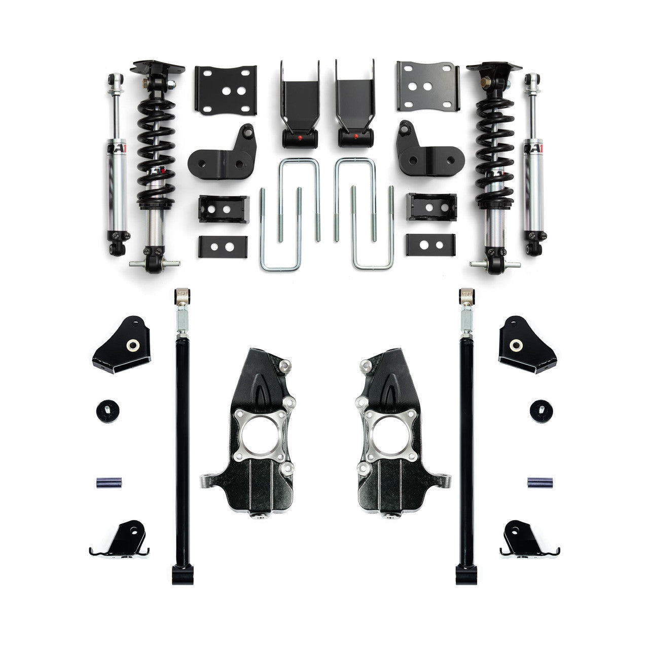 Qa1 Lowering Kit - 3-5 in Front / 3.5-5.5 in Rear - Double Adjustable - Spindles / Shocks / Struts / Shackles /