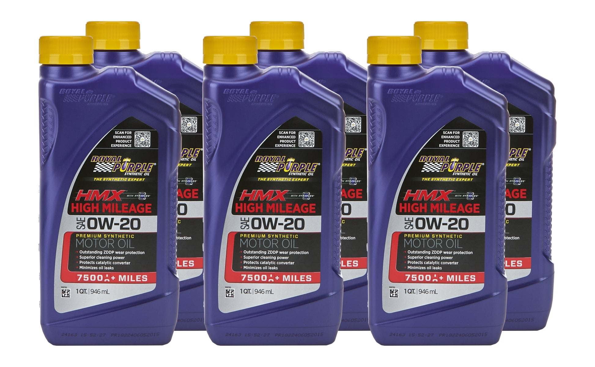 Royal Purple Motor Oil - HMX High Mileage - High Zinc - 0W20 - Synthetic - 1 qt Bottle - Set of 6