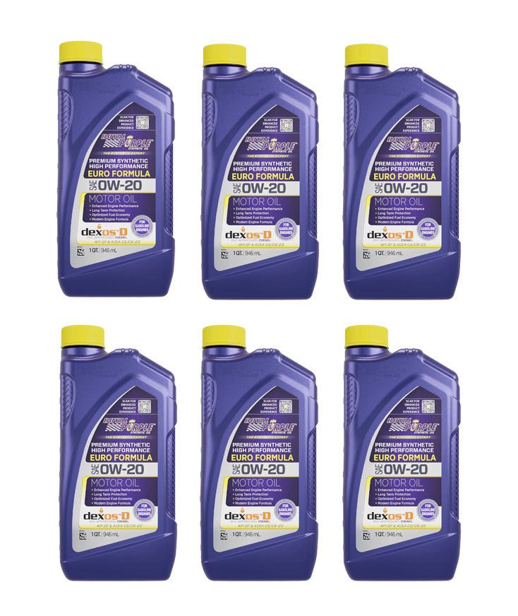 Royal Purple Motor Oil - Euro Formula - 0W20 - Synthetic - 1 qt Bottle - Set of 6